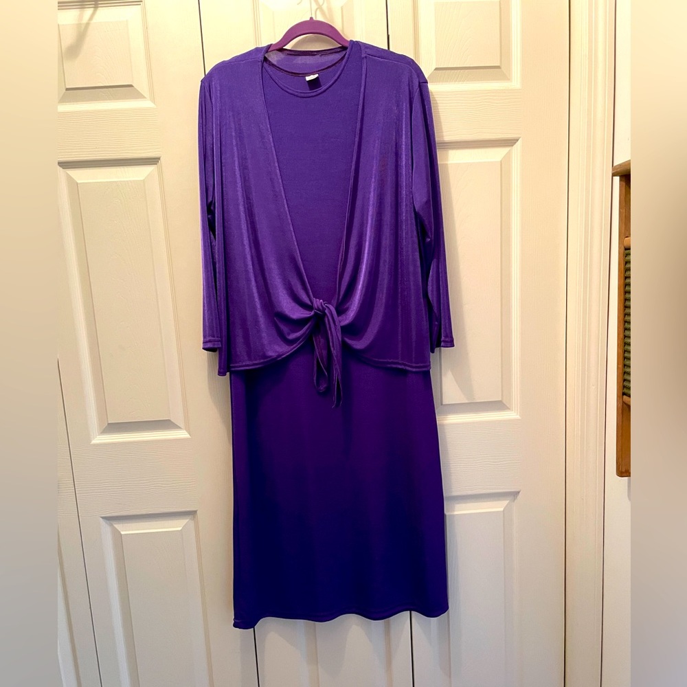 Purple Ladies Sleeveless Dress with Jacket Size L Made in USA